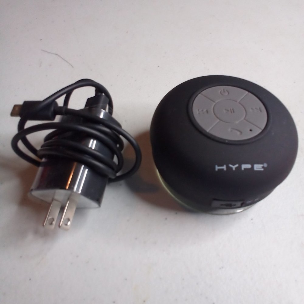 hype bluetooth speaker shower waterproof clear voice mic speaker box black.